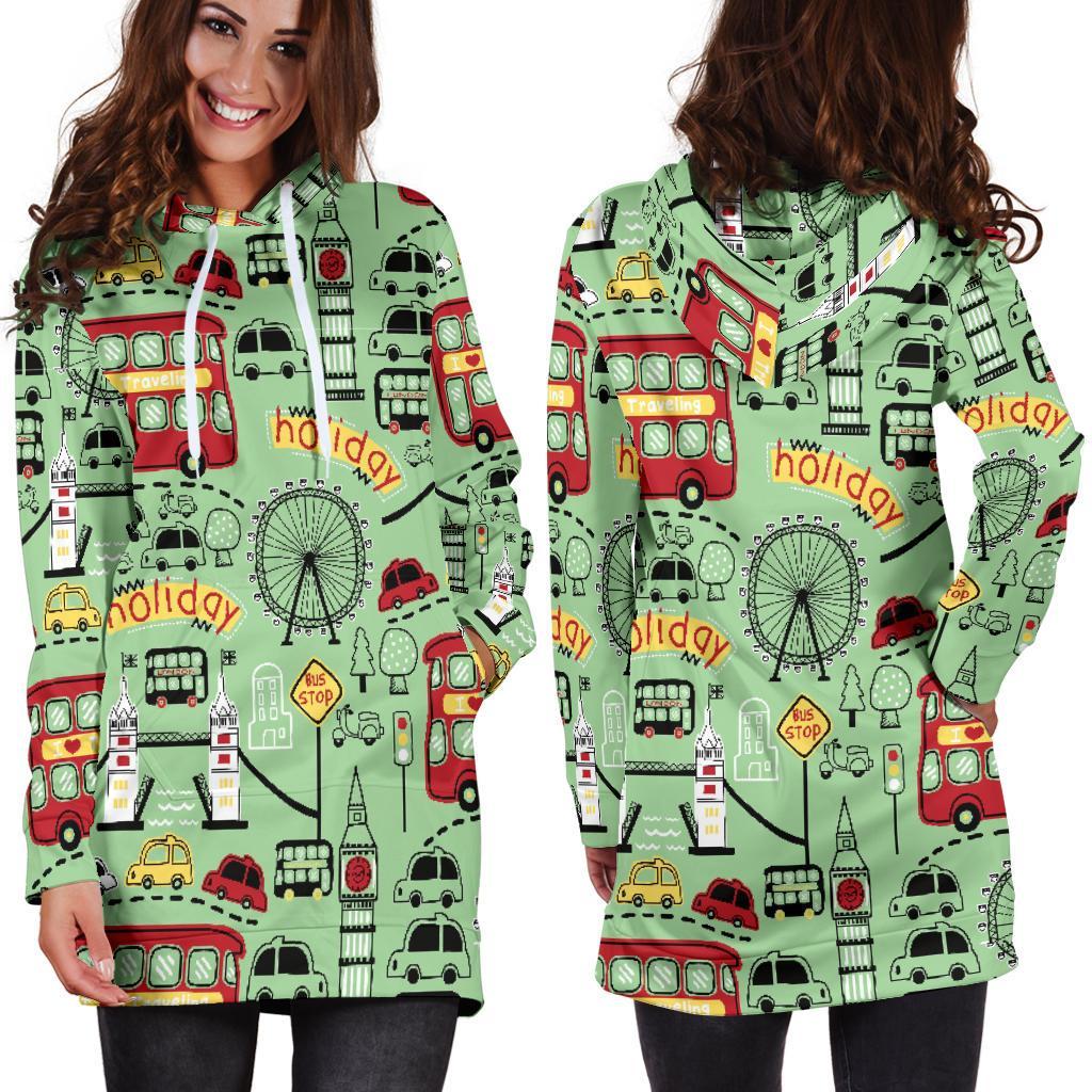 British Print Pattern Women Hoodie Dress-grizzshop