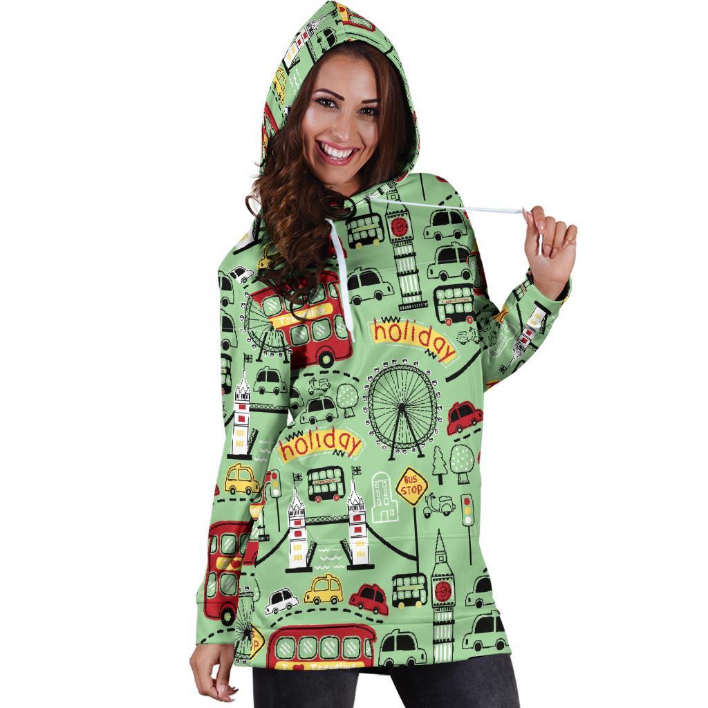 British Print Pattern Women Hoodie Dress-grizzshop