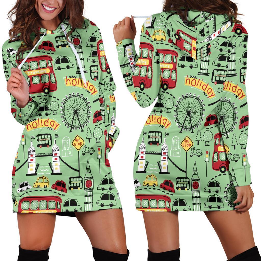 British Print Pattern Women Hoodie Dress-grizzshop