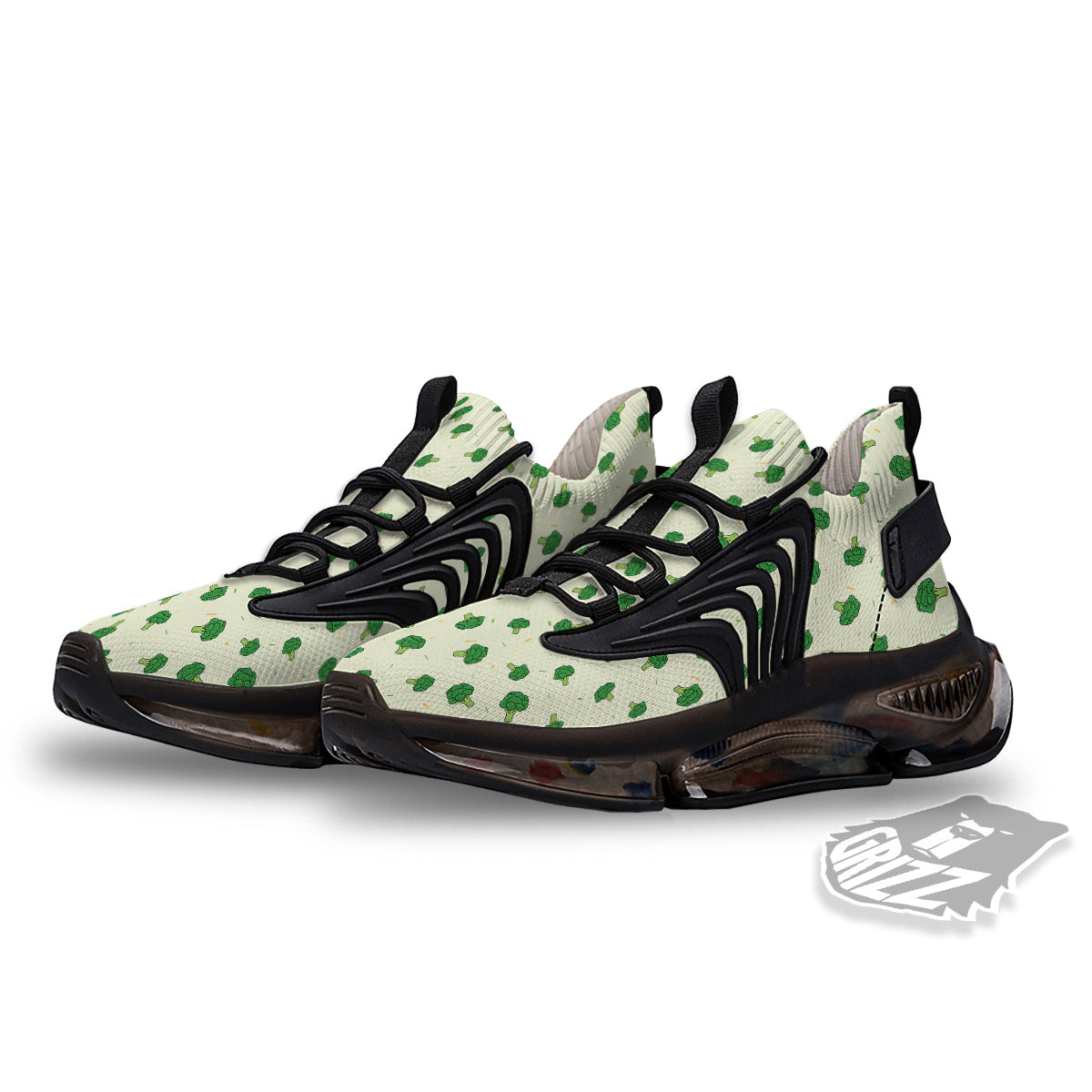 Broccoli Green Print Pattern Black Gym Shoes-grizzshop