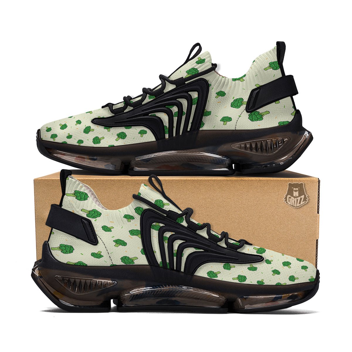 Broccoli Green Print Pattern Black Gym Shoes-grizzshop