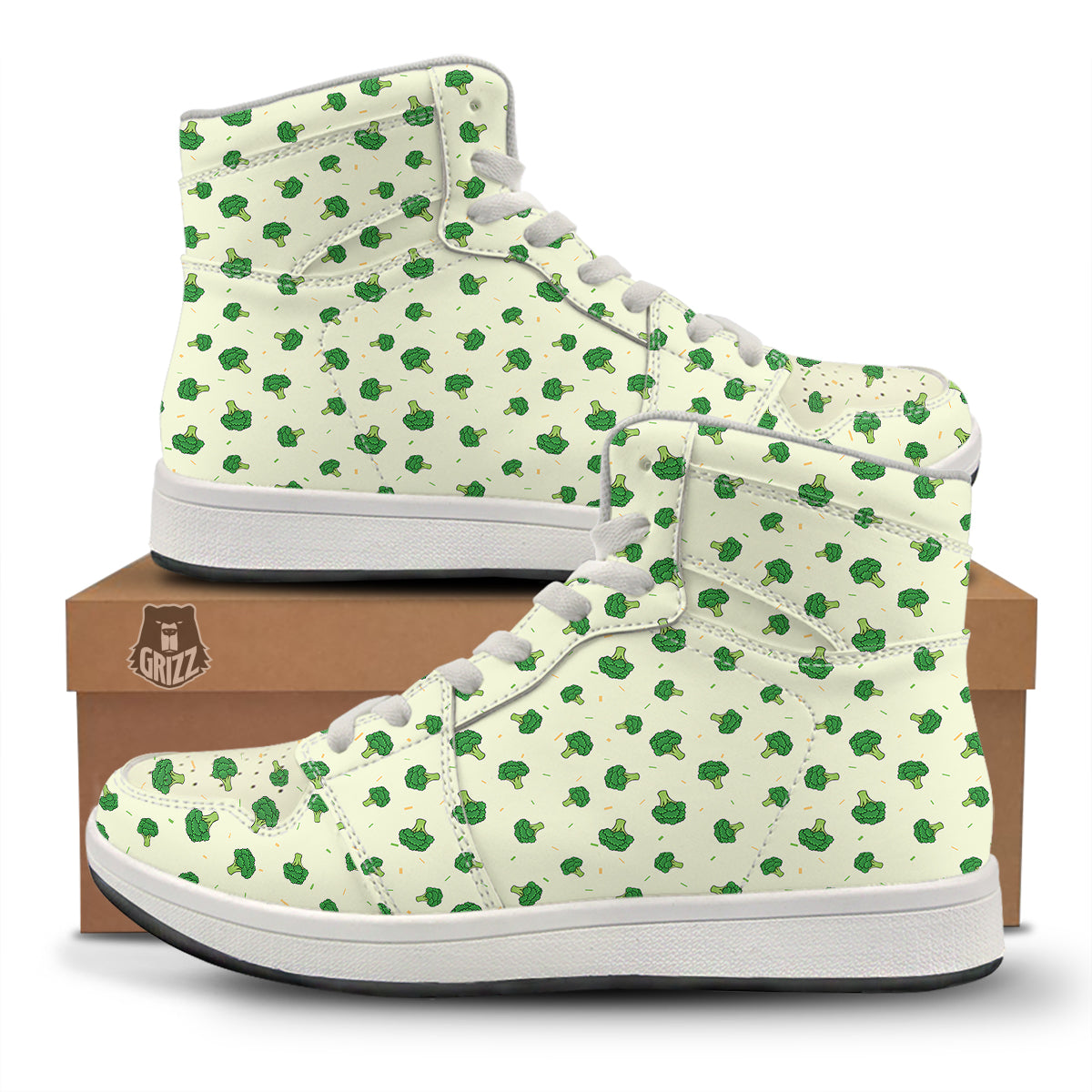 Broccoli Green Print Pattern High Top Sneakers-grizzshop