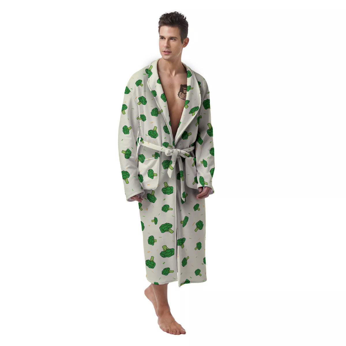 Broccoli Green Print Pattern Men's Robe-grizzshop