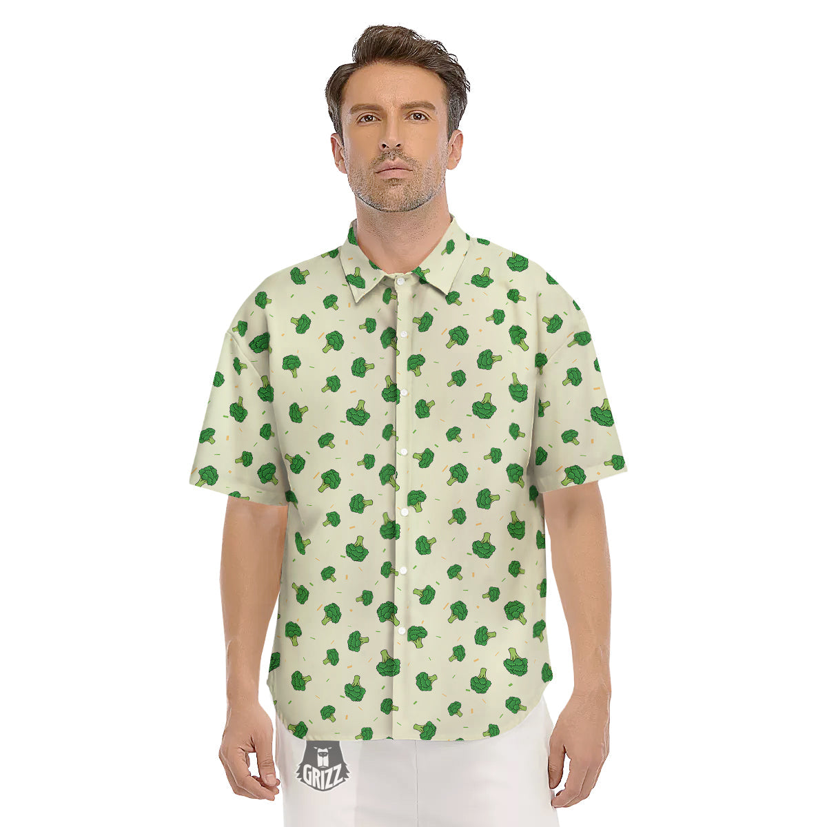 Broccoli Green Print Pattern Men's Short Sleeve Shirts-grizzshop