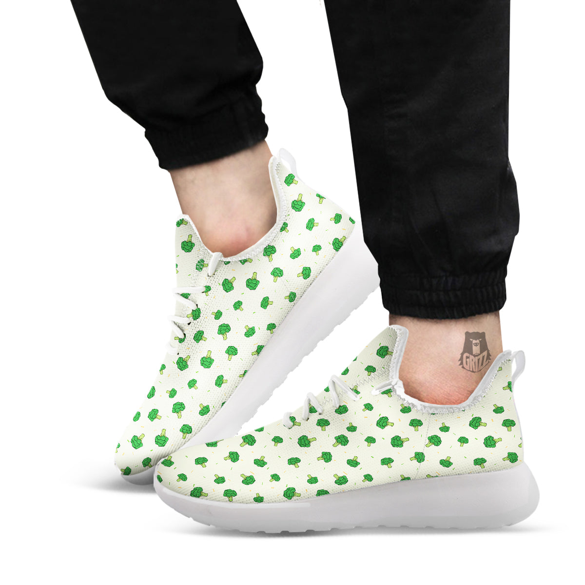 Broccoli Green Print Pattern White Athletic Shoes-grizzshop