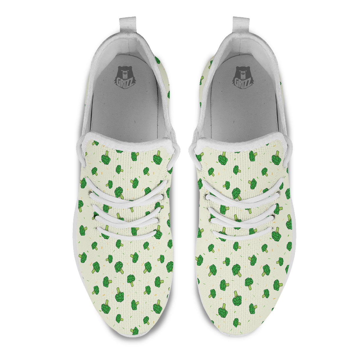 Broccoli Green Print Pattern White Athletic Shoes-grizzshop