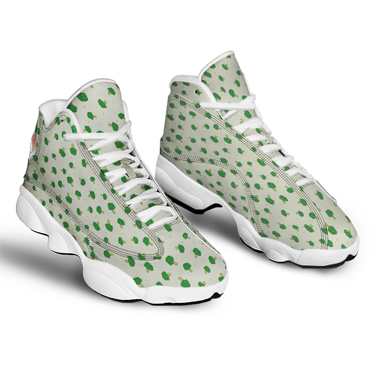 Broccoli Green Print Pattern White Basketball Shoes-grizzshop