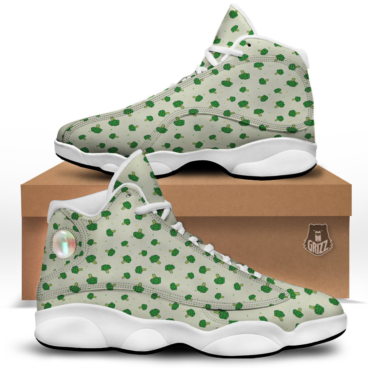 Broccoli Green Print Pattern White Basketball Shoes-grizzshop