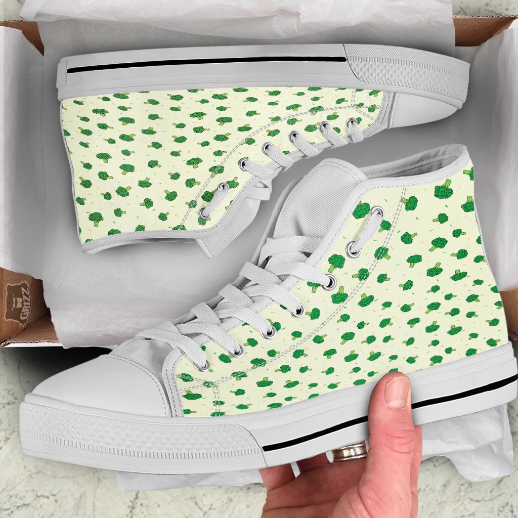 Broccoli Green Print Pattern White High Top Shoes-grizzshop