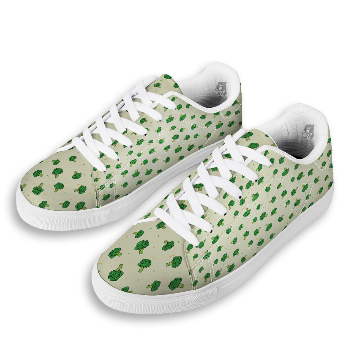Broccoli Green Print Pattern White Low Top Sneakers-grizzshop
