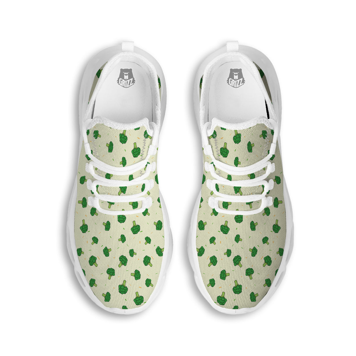 Broccoli Green Print Pattern White Running Shoes-grizzshop