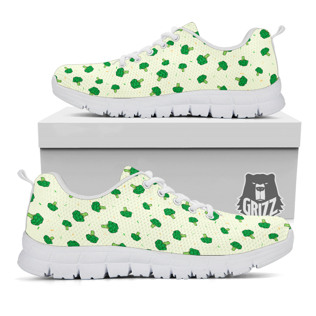 Broccoli Green Print Pattern White Sneaker-grizzshop