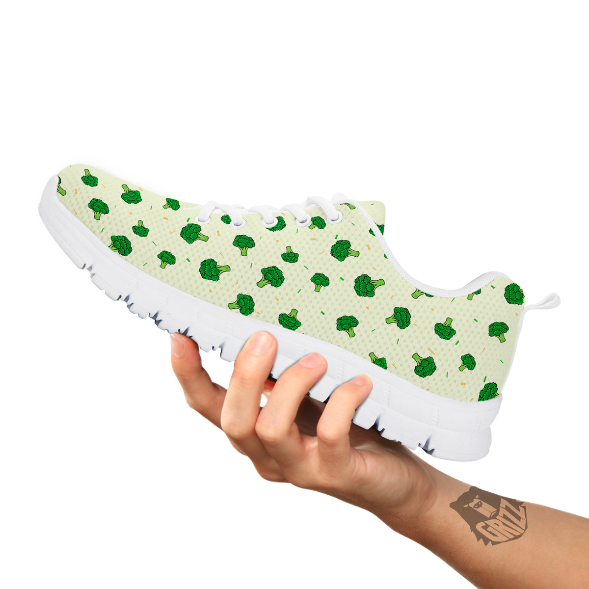Broccoli Green Print Pattern White Sneaker-grizzshop