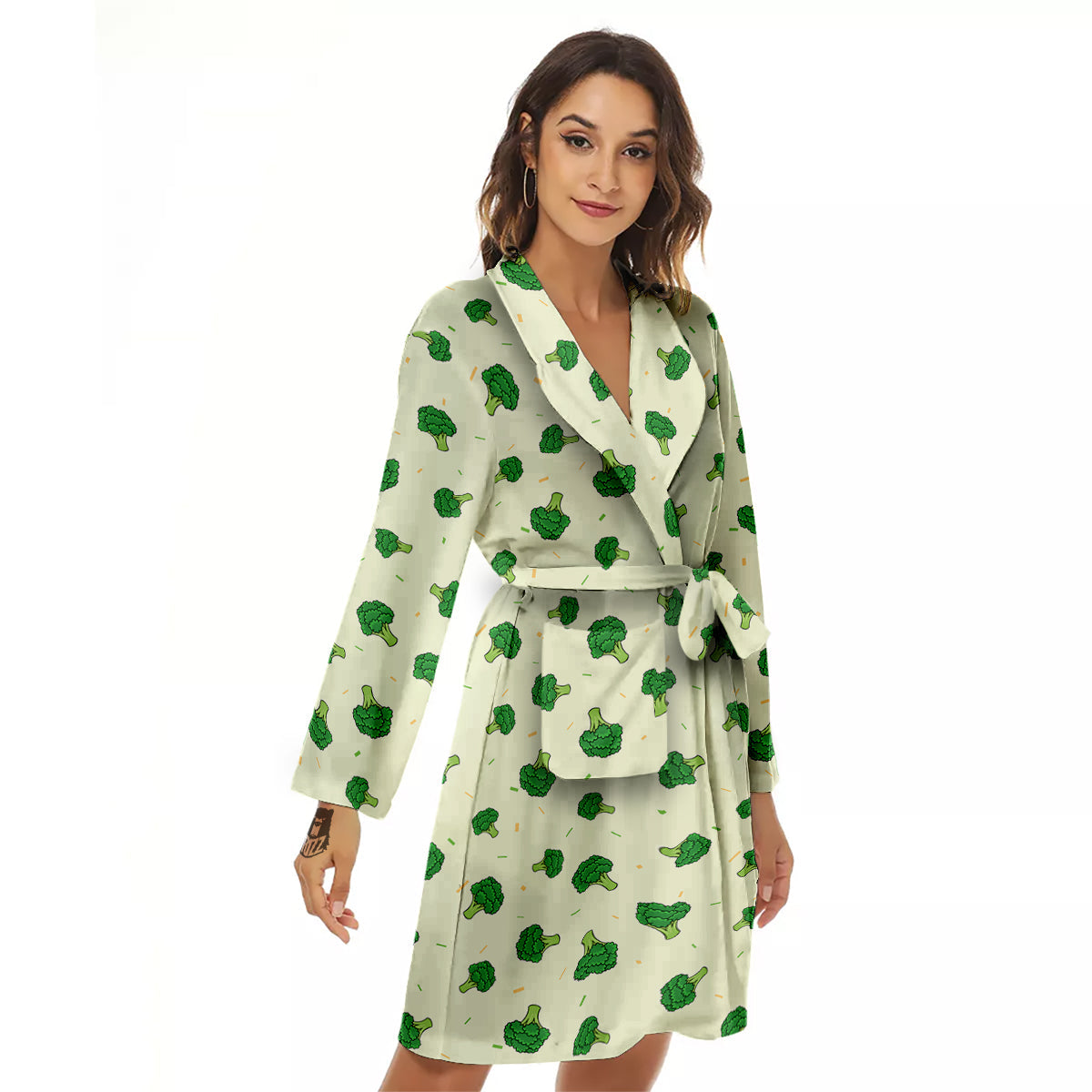 Broccoli Green Print Pattern Women's Robe-grizzshop