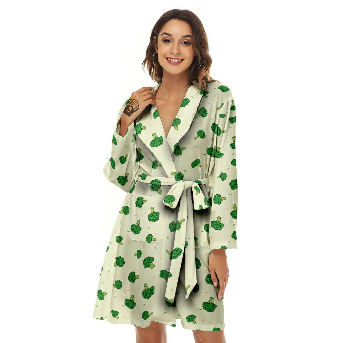 Broccoli Green Print Pattern Women's Robe-grizzshop