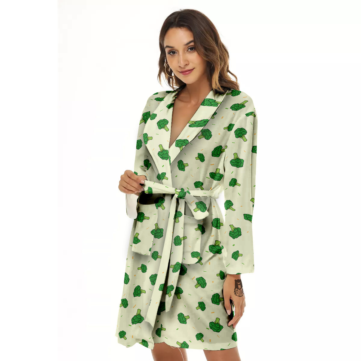 Broccoli Green Print Pattern Women's Robe-grizzshop