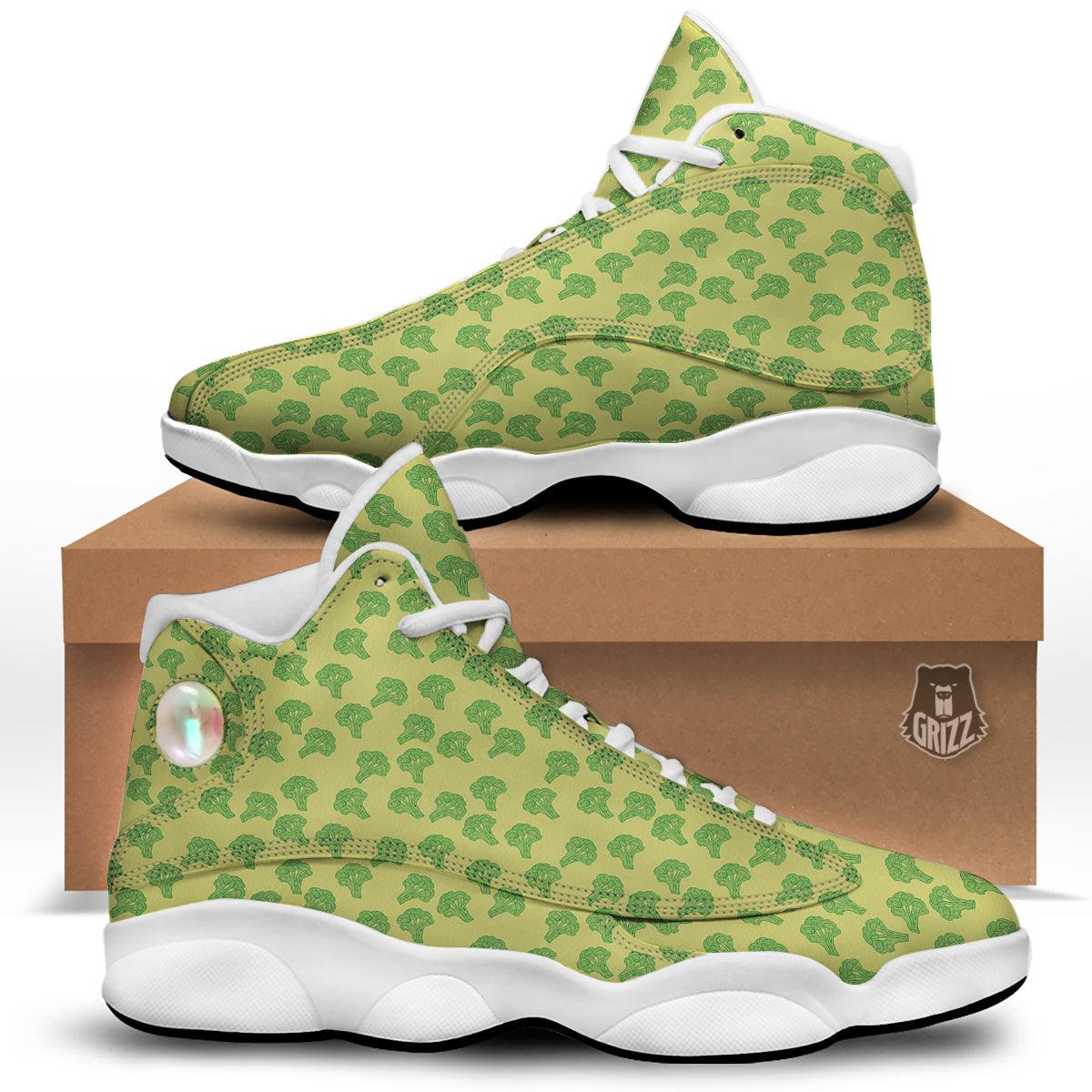 Broccoli Vintagecolor Print Pattern White Basketball Shoes-grizzshop