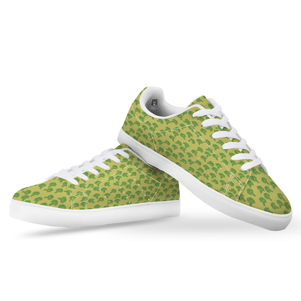Broccoli Vintagecolor Print Pattern White Low Top Sneakers-grizzshop