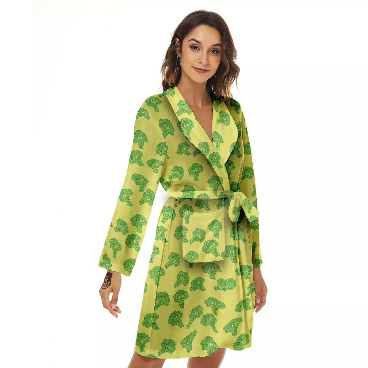 Broccoli Vintagecolor Print Pattern Women's Robe-grizzshop