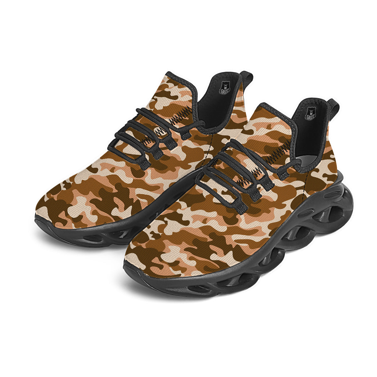 Bronze Camo And Camouflage Print Black Running Shoes-grizzshop