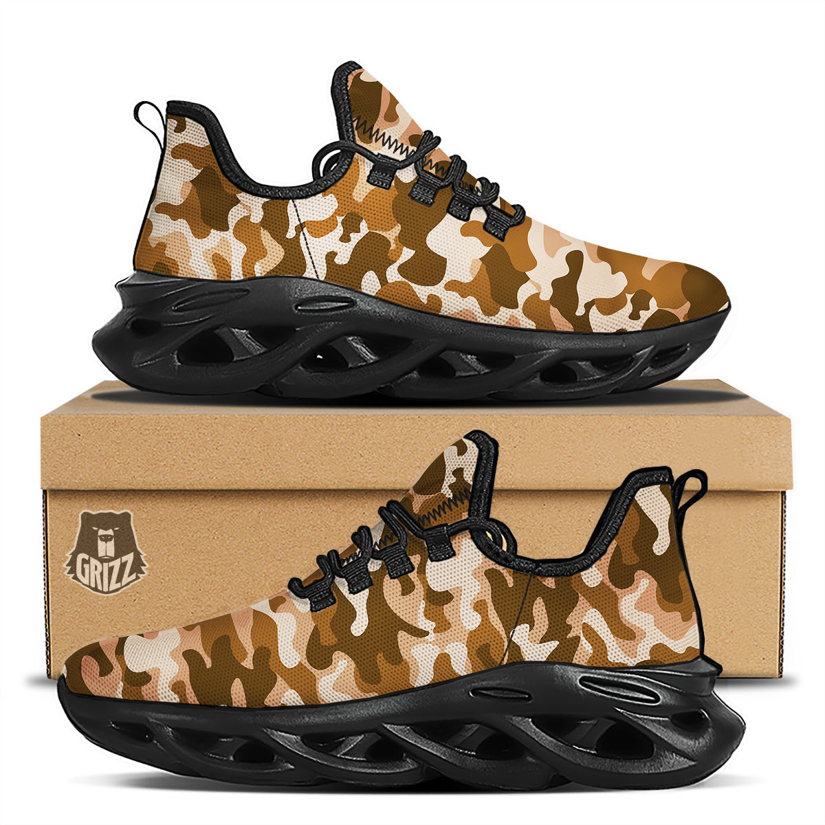 Bronze Camo And Camouflage Print Black Running Shoes-grizzshop