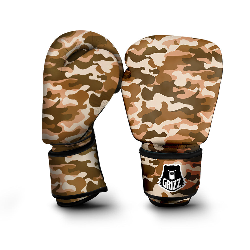 Bronze Camo And Camouflage Print Boxing Gloves-grizzshop