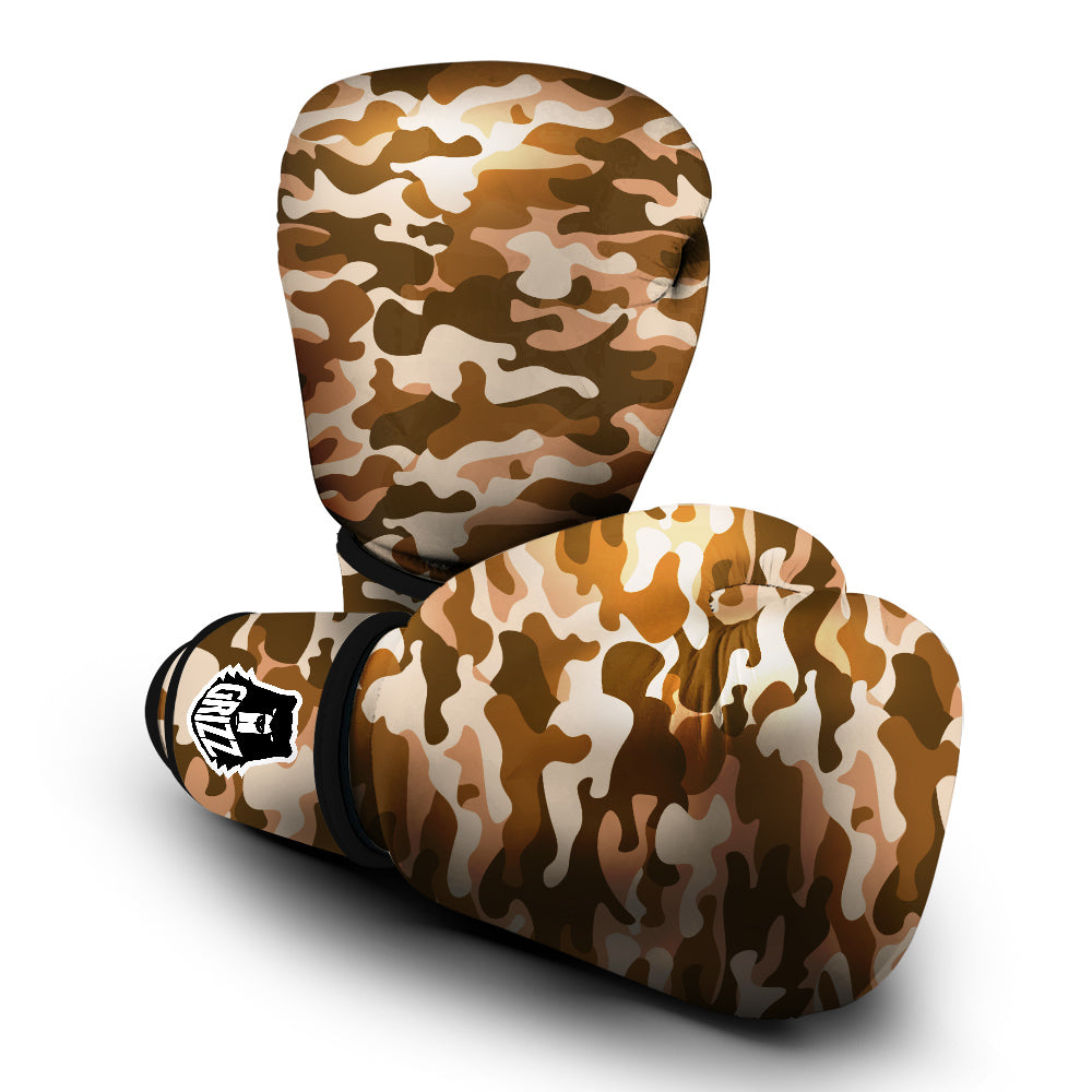 Bronze Camo And Camouflage Print Boxing Gloves-grizzshop