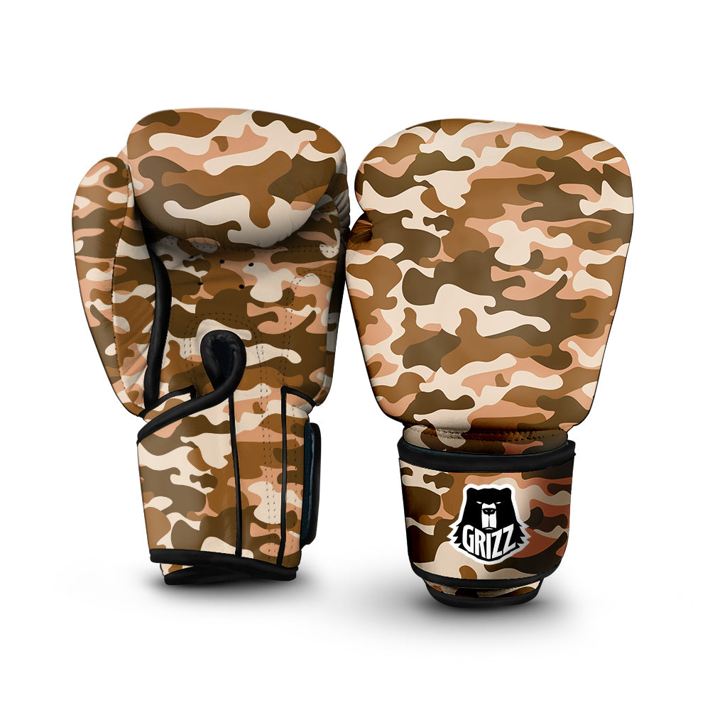 Bronze Camo And Camouflage Print Boxing Gloves-grizzshop
