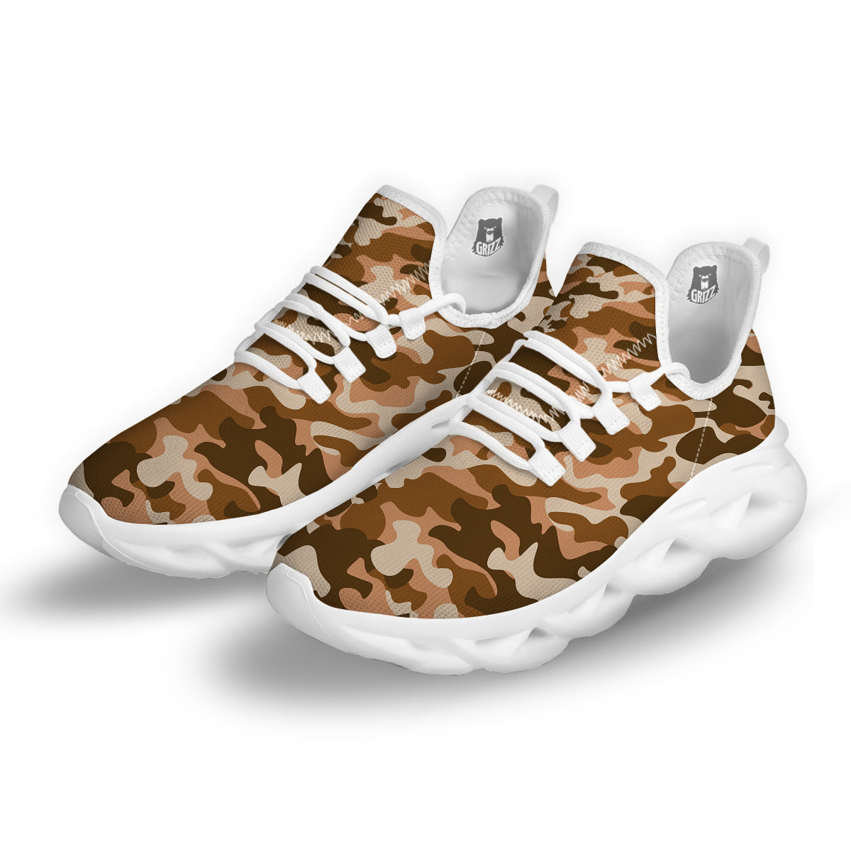 Bronze Camo And Camouflage Print White Running Shoes-grizzshop