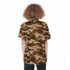 Bronze Camo And Camouflage Print Women's Short Sleeve Shirts-grizzshop