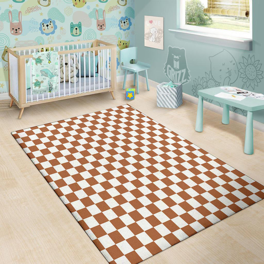Bronze Checkered Flag Print Floor Mat-grizzshop