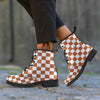 Bronze Checkered Flag Print Leather Boots-grizzshop