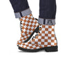 Bronze Checkered Flag Print Leather Boots-grizzshop
