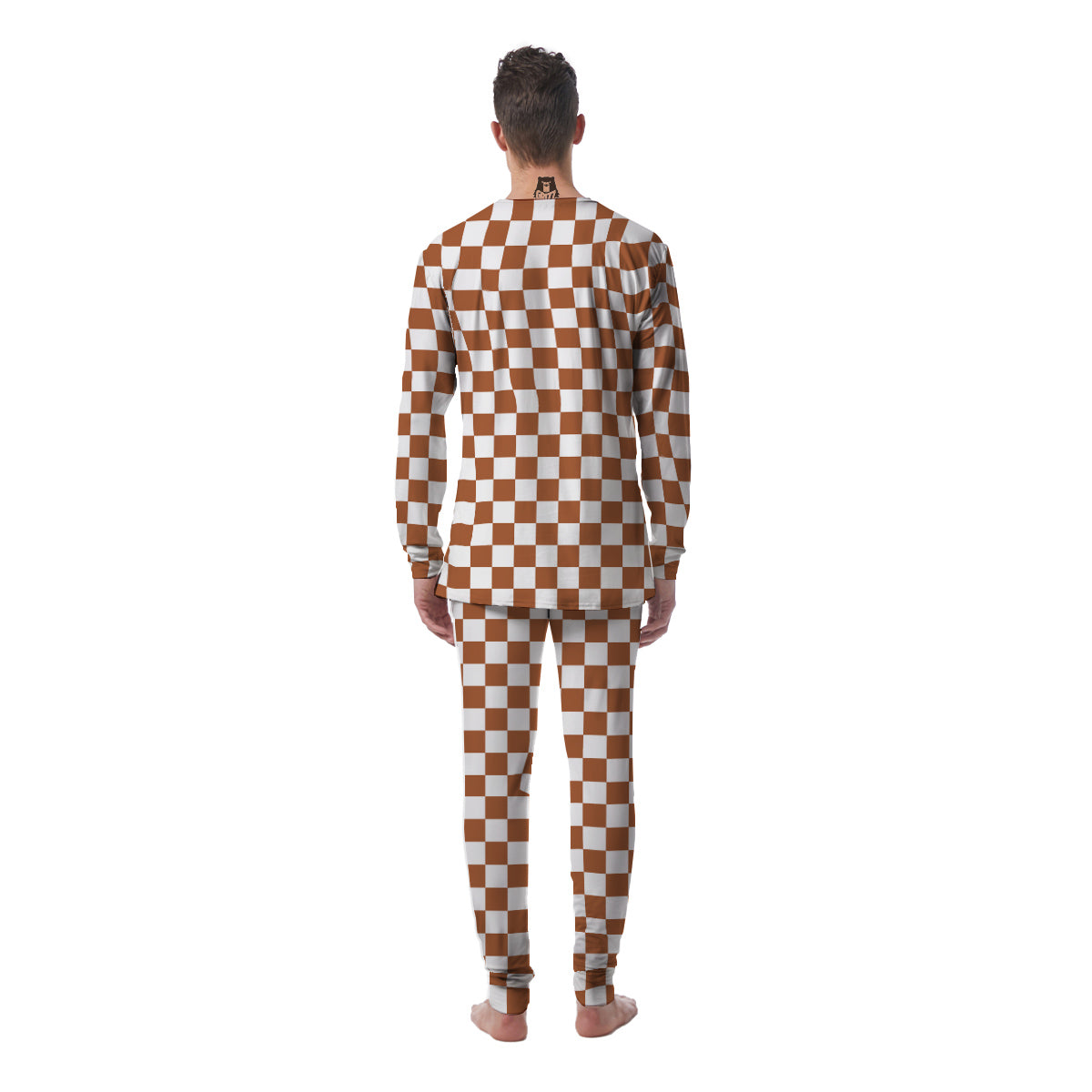 Bronze Checkered Flag Print Men's Pajamas-grizzshop