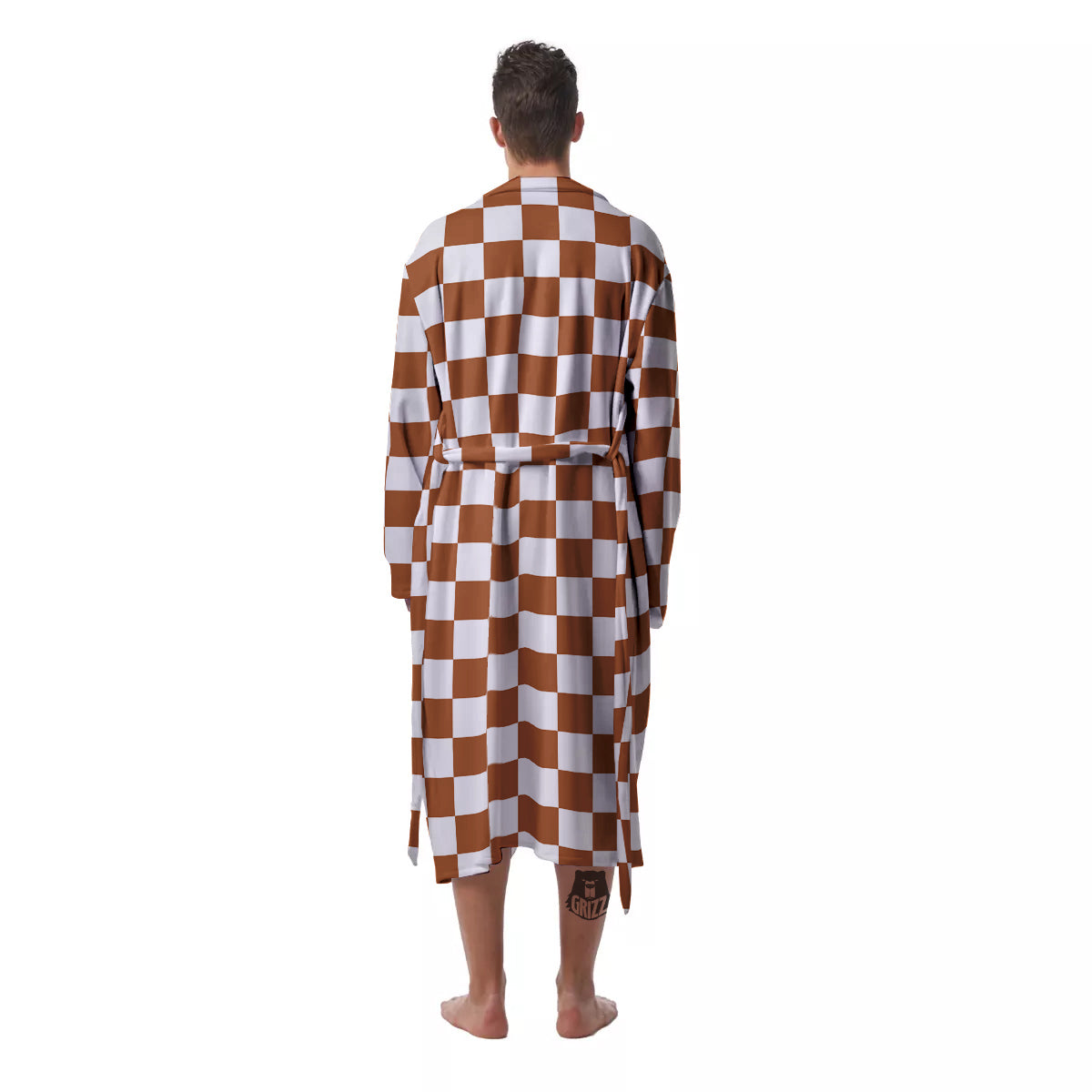 Bronze Checkered Flag Print Men's Robe-grizzshop