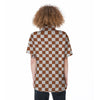 Bronze Checkered Flag Print Women's Short Sleeve Shirts-grizzshop