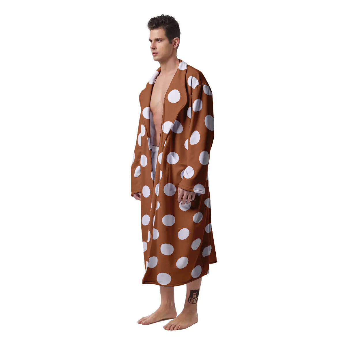 Bronze Color Polka Dot Print Pattern Men's Robe-grizzshop