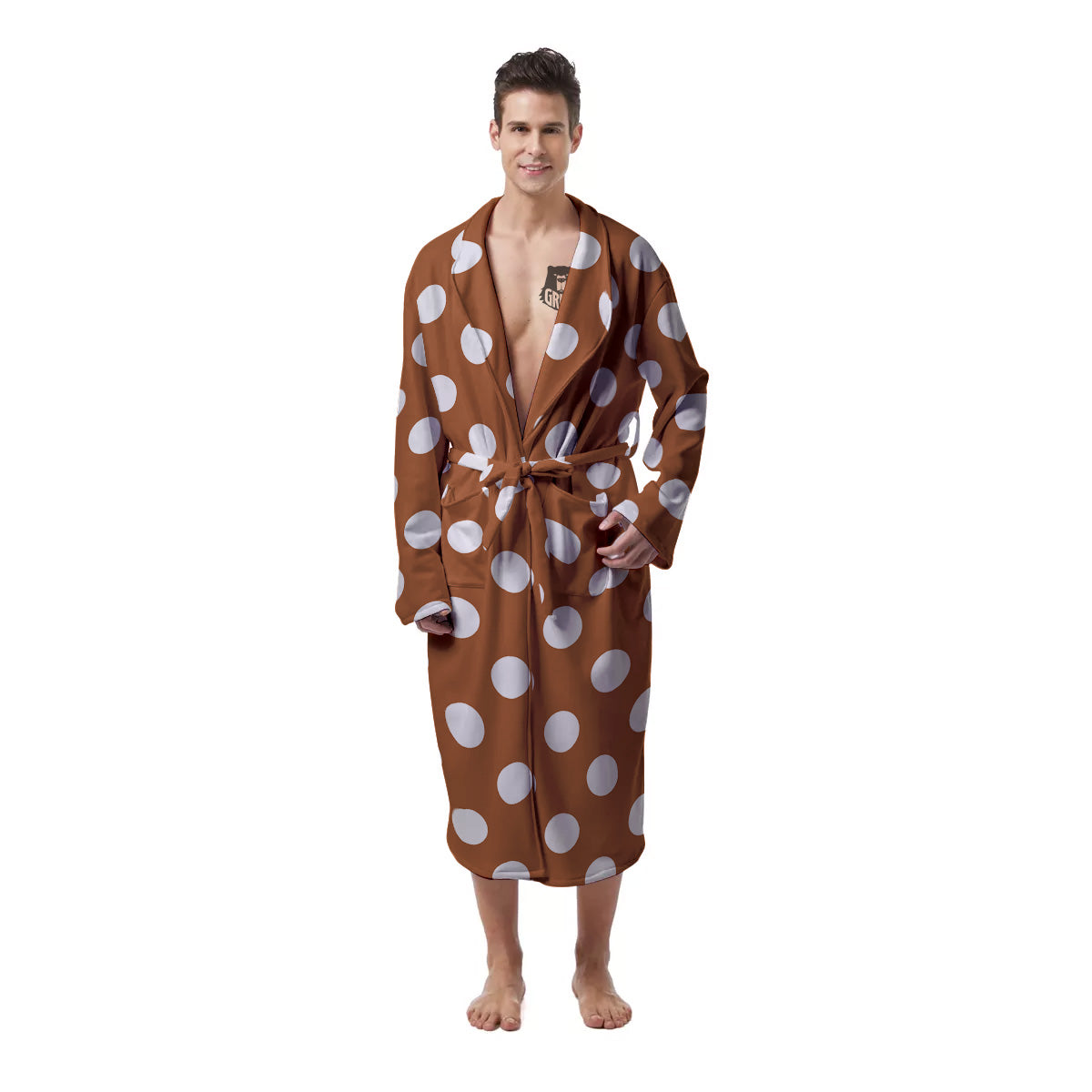 Bronze Color Polka Dot Print Pattern Men's Robe-grizzshop