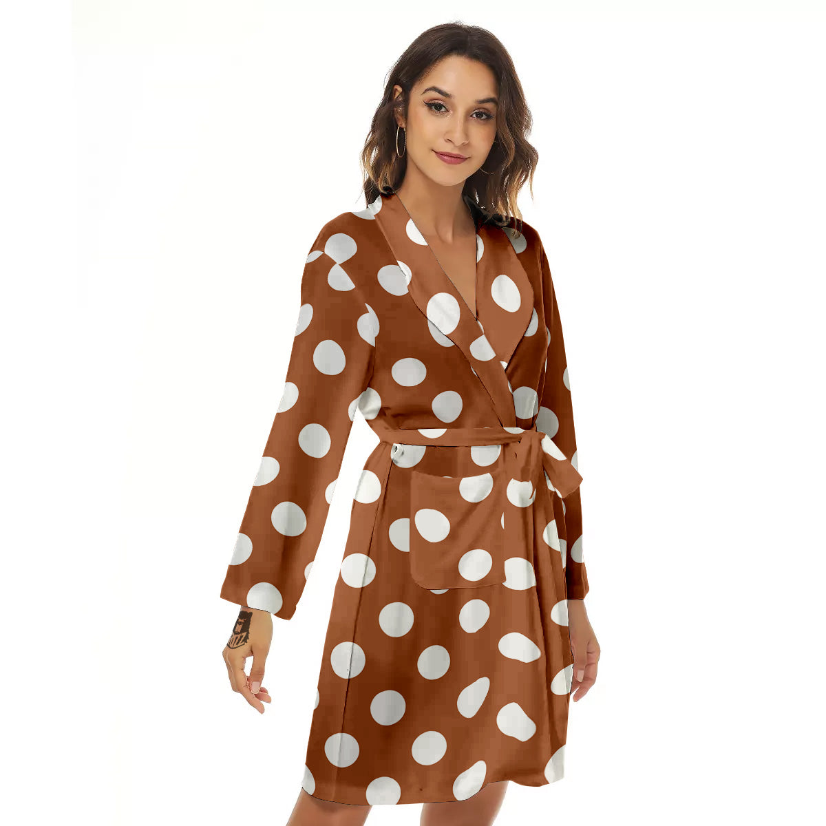 Bronze Color Polka Dot Print Pattern Women's Robe-grizzshop