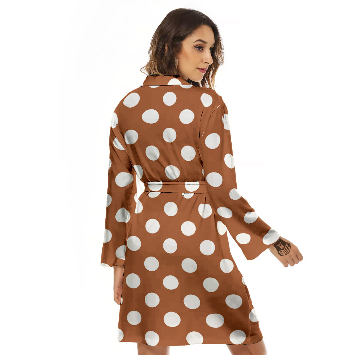 Bronze Color Polka Dot Print Pattern Women's Robe-grizzshop