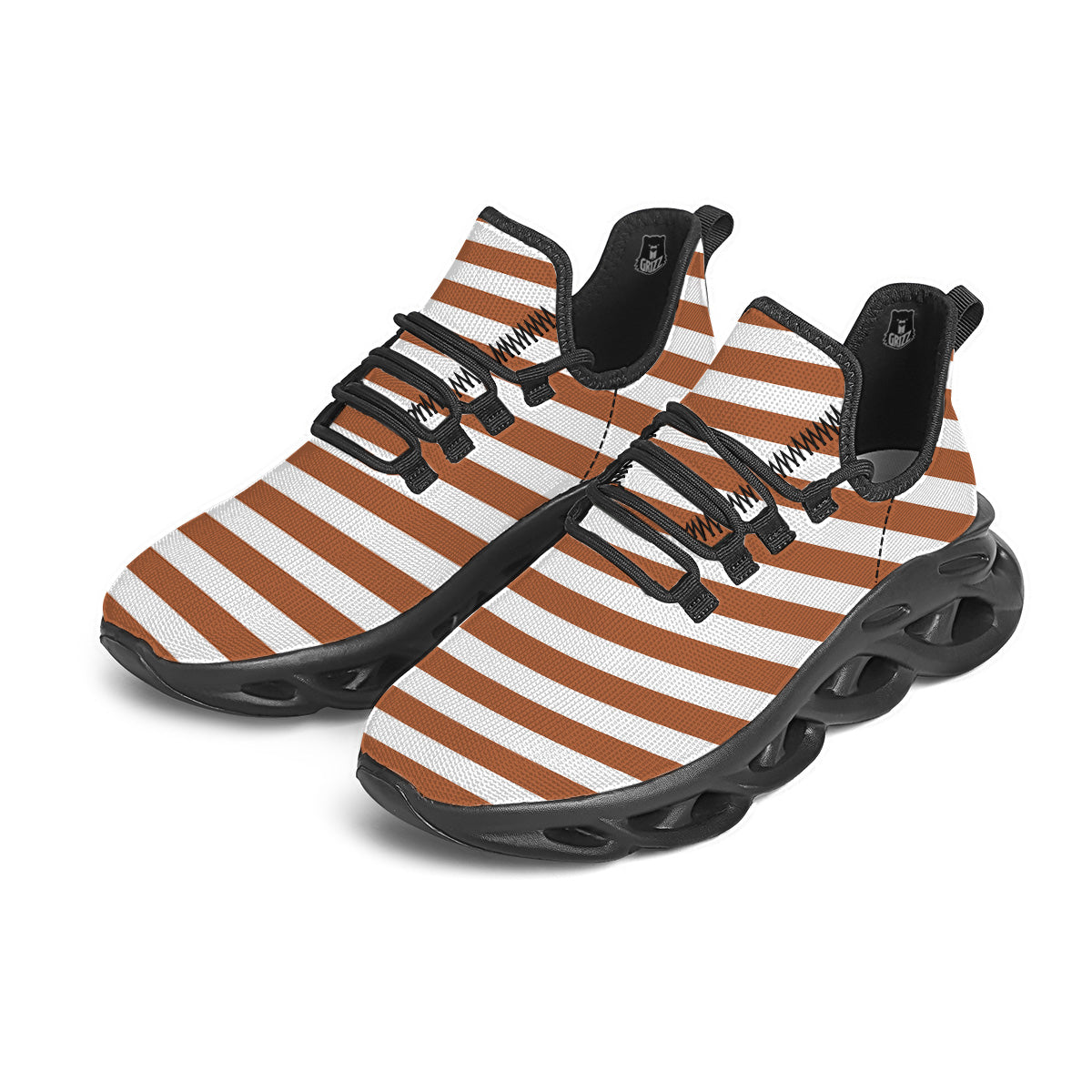Bronze Color Striped Print Black Running Shoes-grizzshop