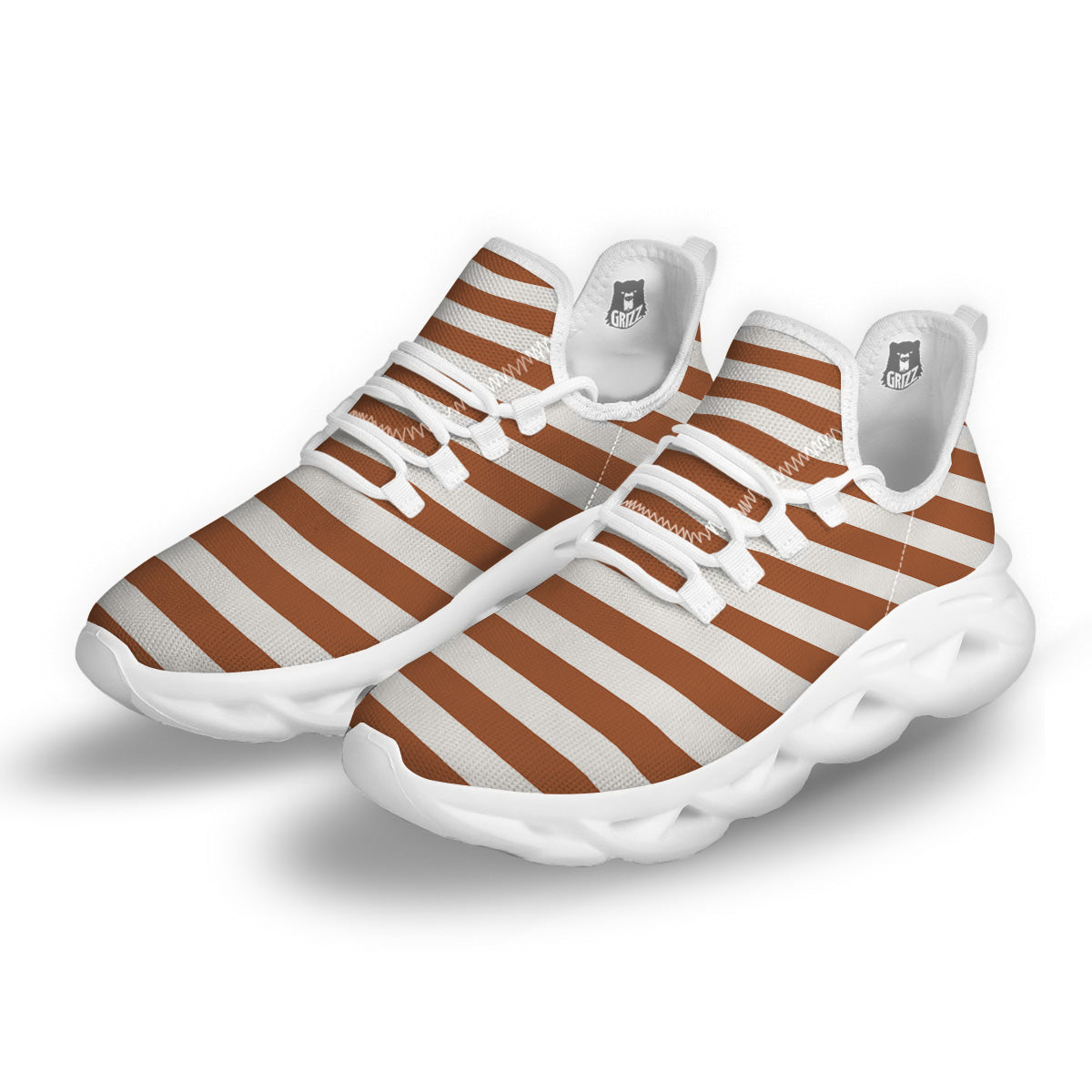 Bronze Color Striped Print White Running Shoes-grizzshop