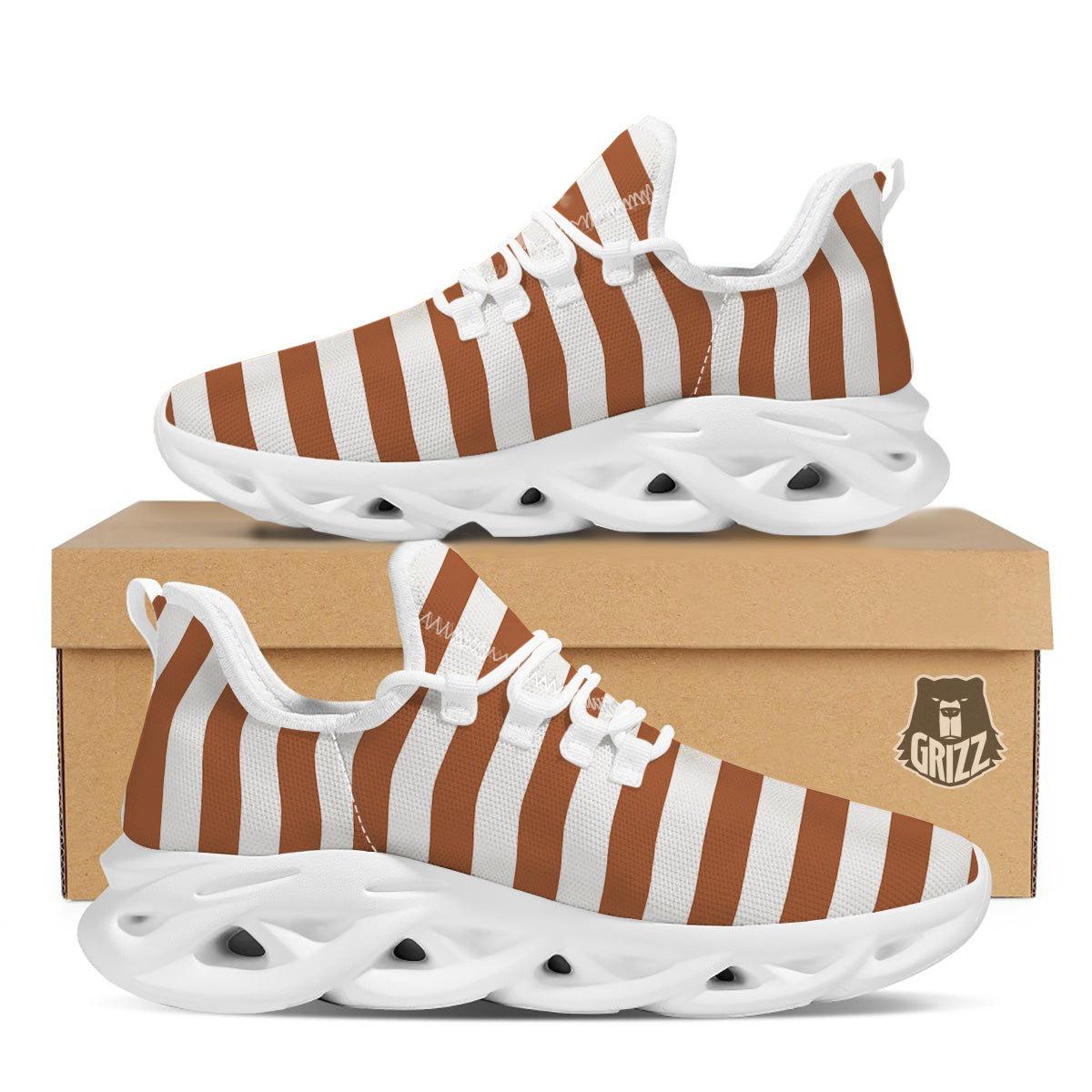 Bronze Color Striped Print White Running Shoes-grizzshop
