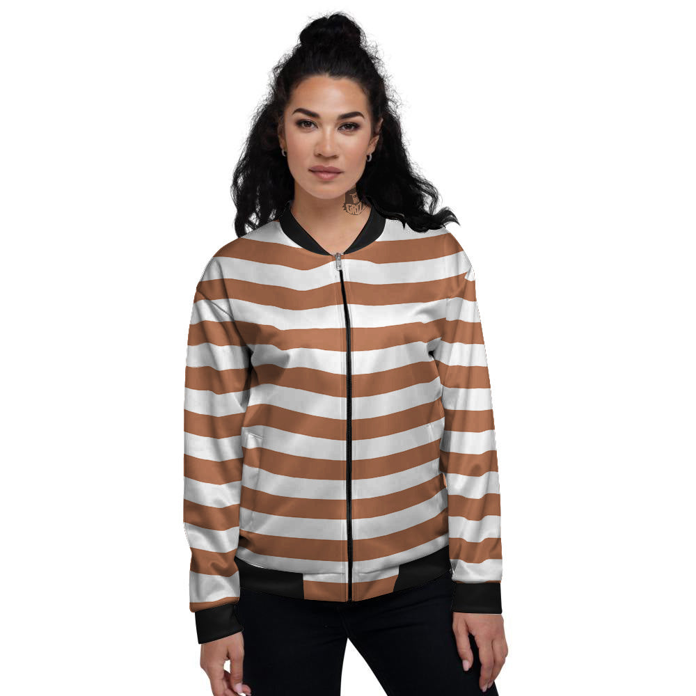Bronze Color Striped Print Women's Bomber Jacket-grizzshop