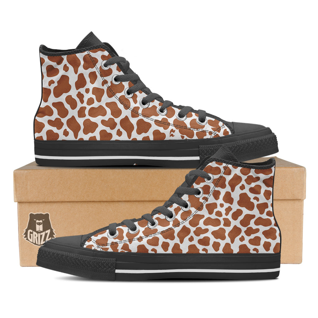 Bronze Cow Print Pattern Black High Top Shoes-grizzshop