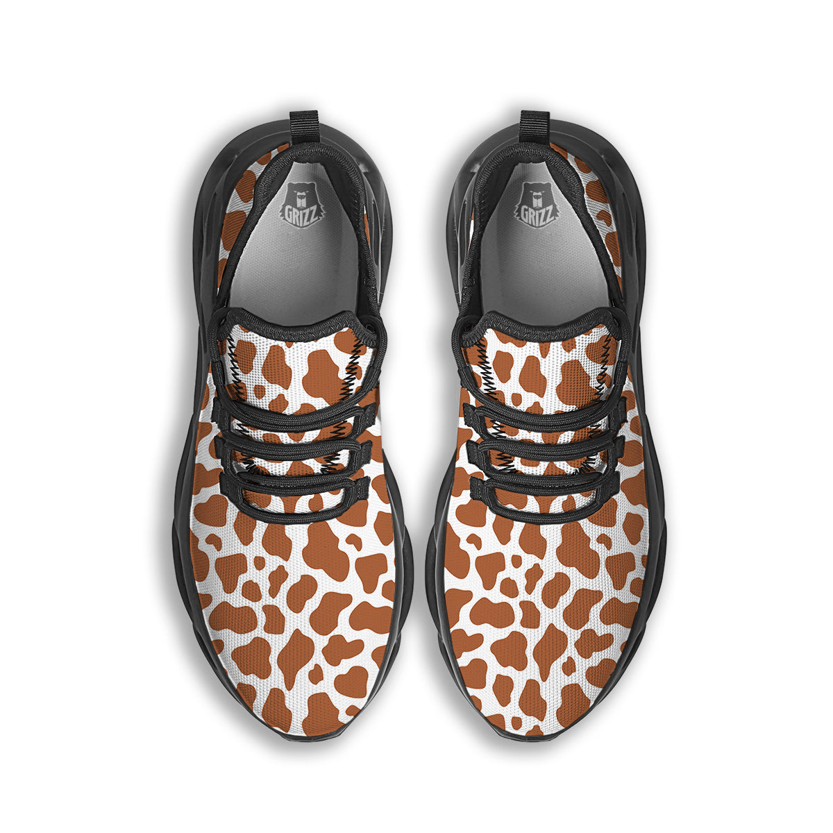 Bronze Cow Print Pattern Black Running Shoes-grizzshop