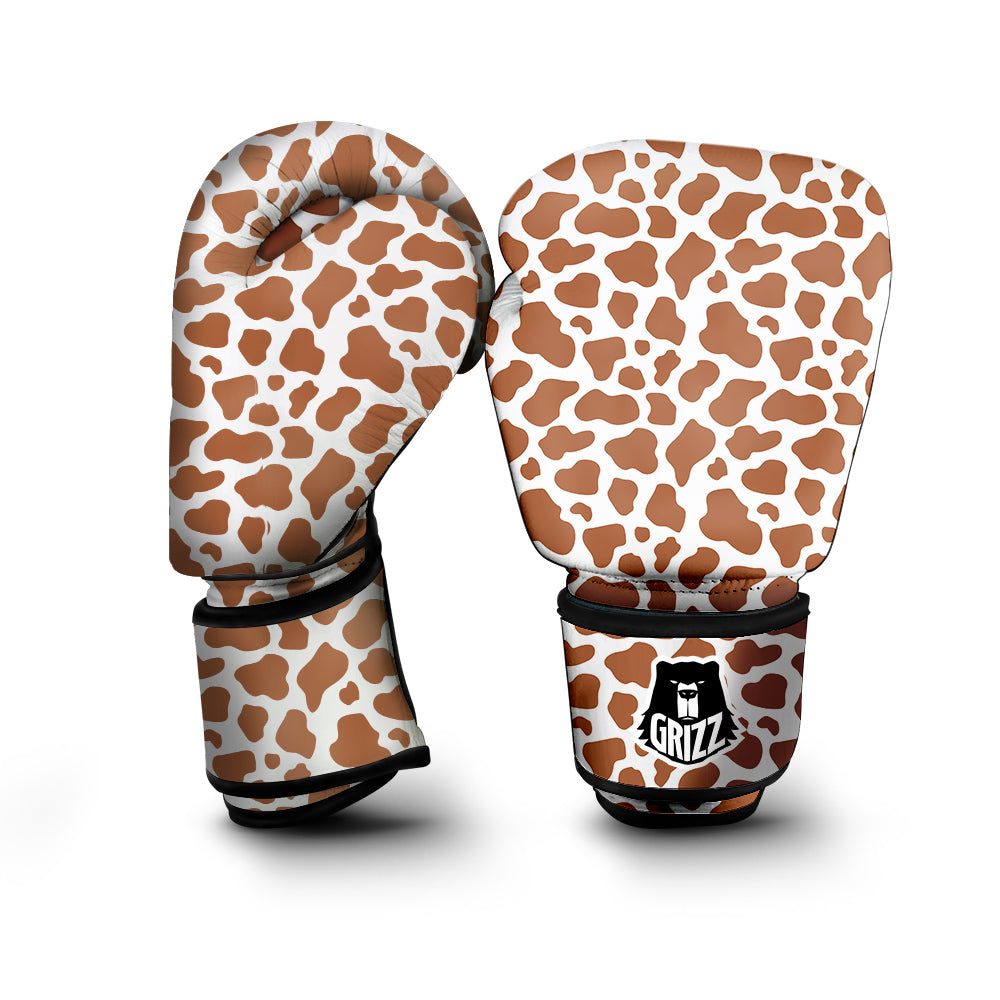 Bronze Cow Print Pattern Boxing Gloves-grizzshop