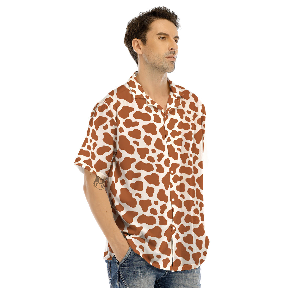 Bronze Cow Print Pattern Men’s Hawaiian Shirt-grizzshop
