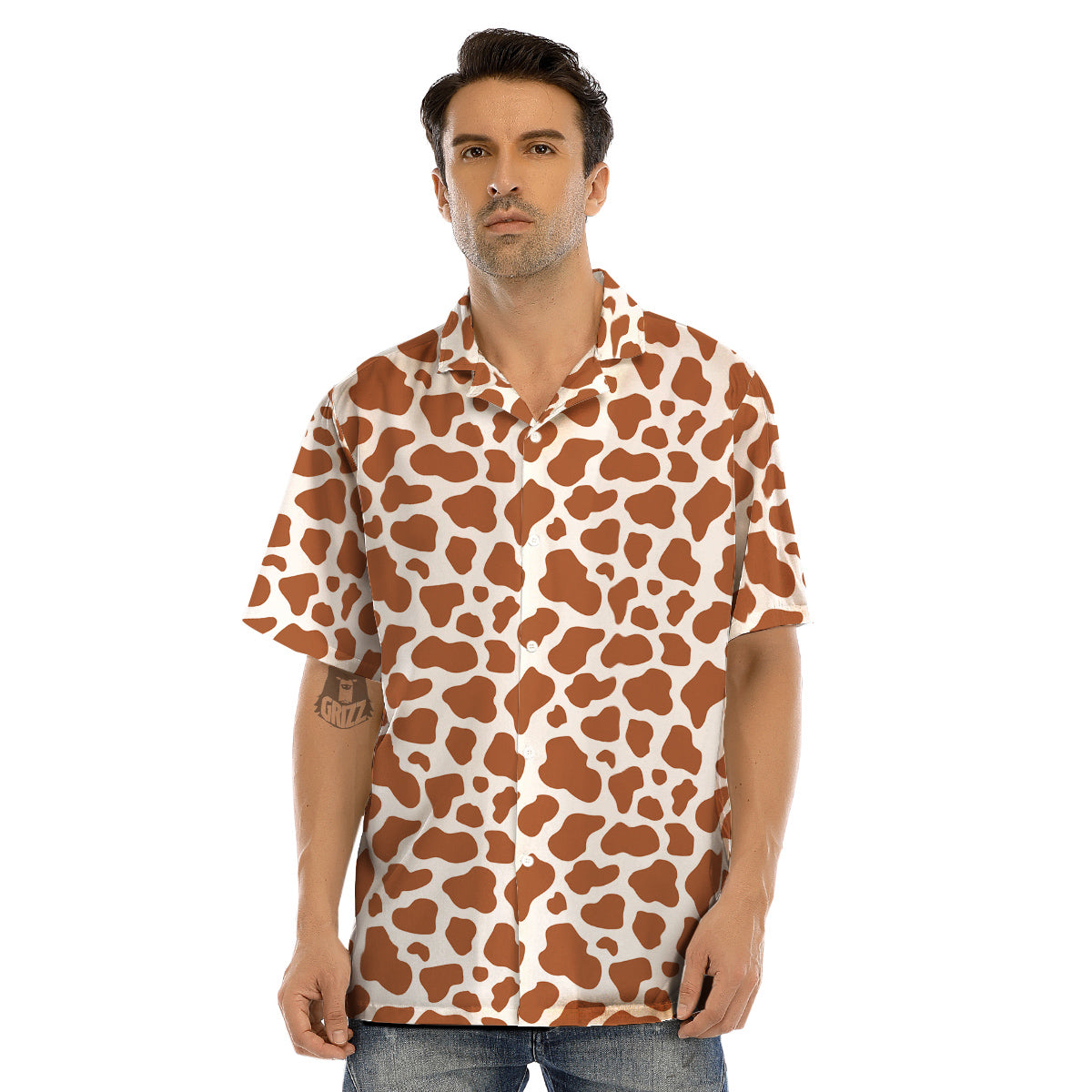 Bronze Cow Print Pattern Men’s Hawaiian Shirt-grizzshop