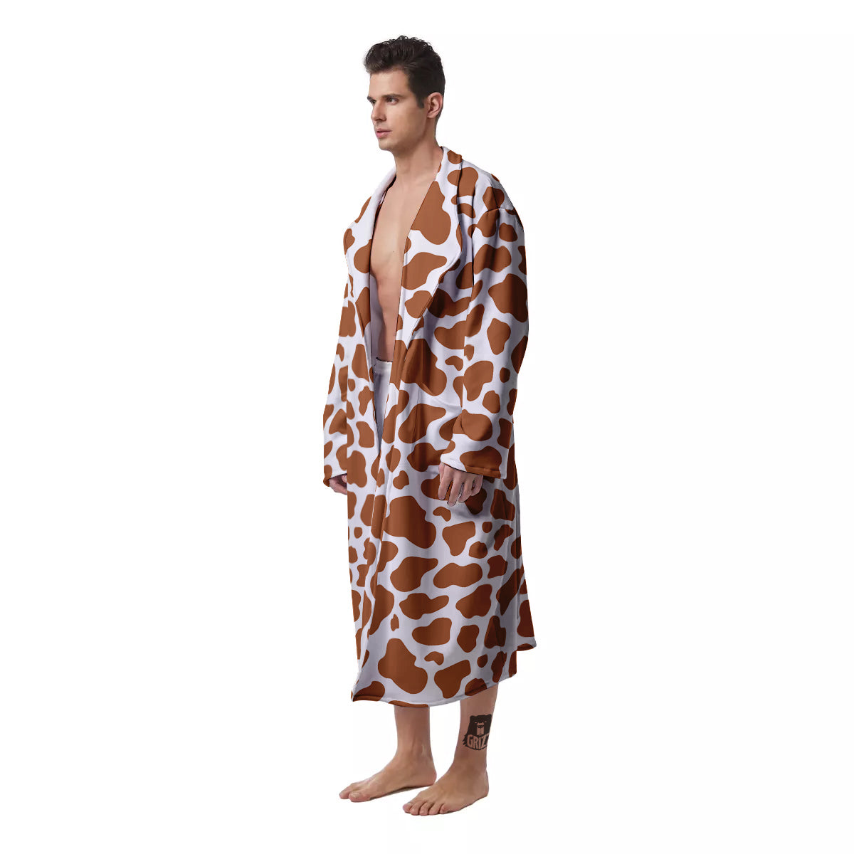 Bronze Cow Print Pattern Men's Robe-grizzshop